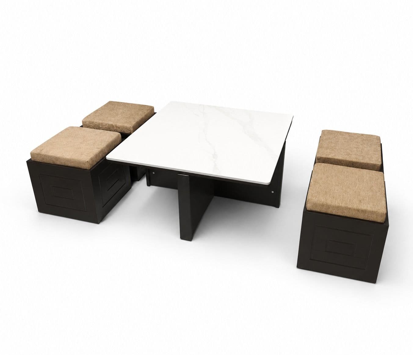 Image 4 for Dino Center 3636 Table With 4 Puffys Marble Top With Wooden Base (HYD)