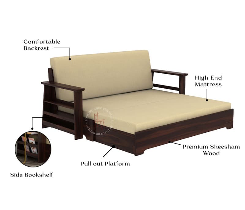 Image 7 for Delis Sheesham Wood Sofa Cum Bed Without Armrests
