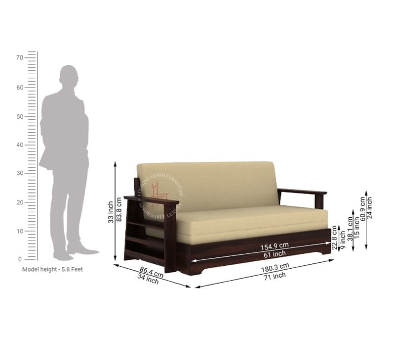 Image 10 for Delis Sheesham Wood Sofa Cum Bed Without Armrests