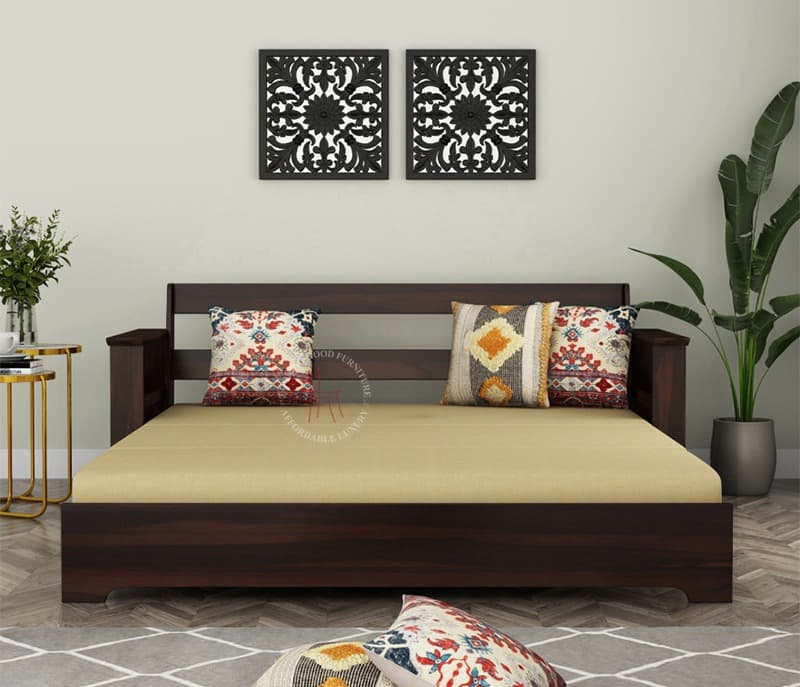 Image 1 for Delis Sheesham Wood Sofa Cum Bed Without Armrests