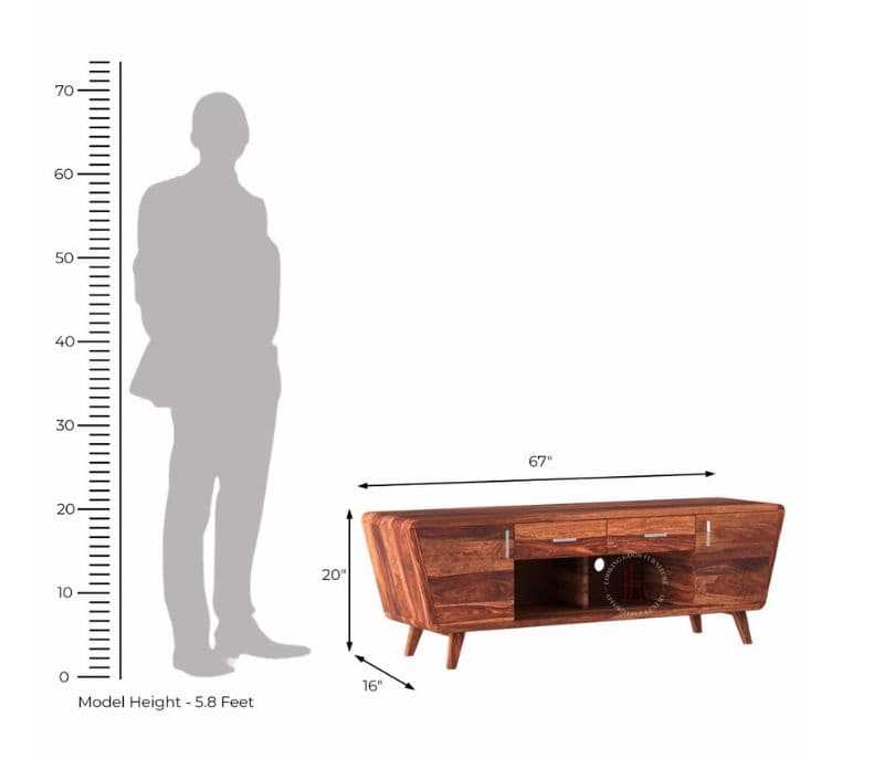 Image 6 for Marcia Sheesham Wood Tv Unit with Cupboards Drawers and Shelve Storage (Honey Finish)