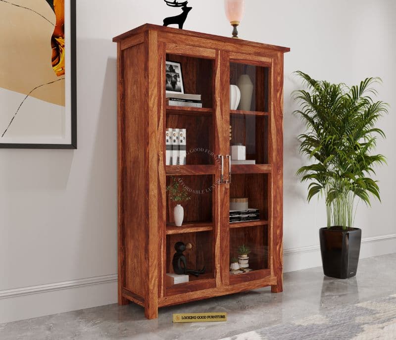 Occa Sheesham Wood Display Unit With Closed Storage (Honey Finish)