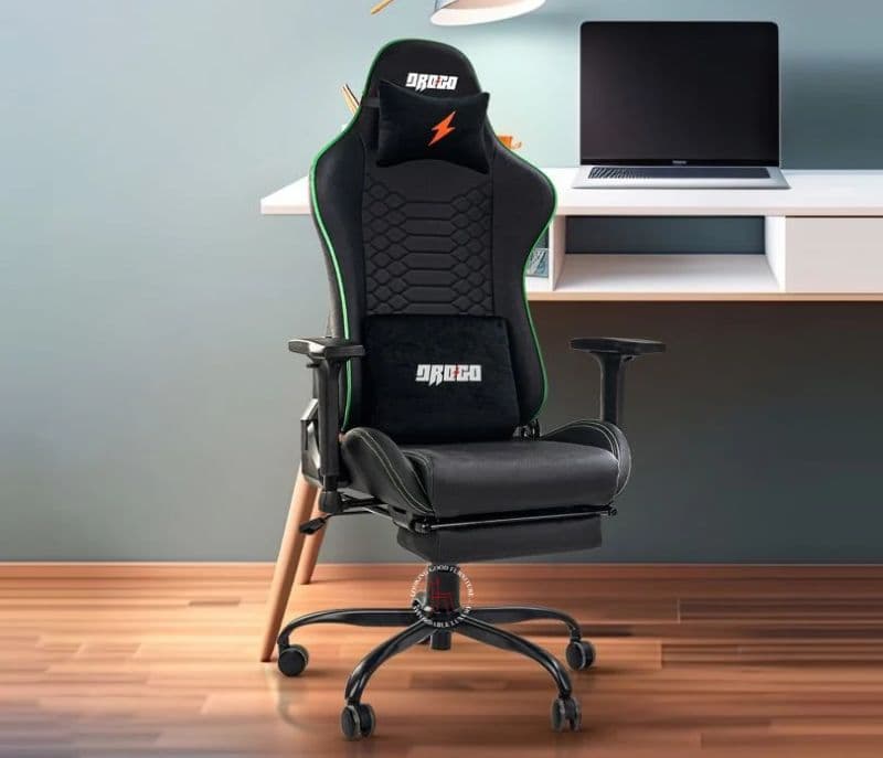 Image 1 for PU Leather Gaming Chair with Retractable Footrest ( Green )