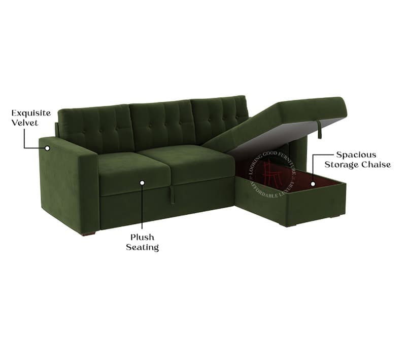 Image 14 for Nora Right Aligned Convertible Sofa Cum Bed with Storage
