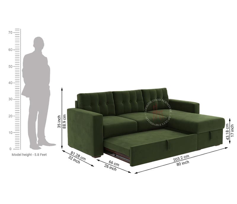 Image 16 for Nora Right Aligned Convertible Sofa Cum Bed with Storage